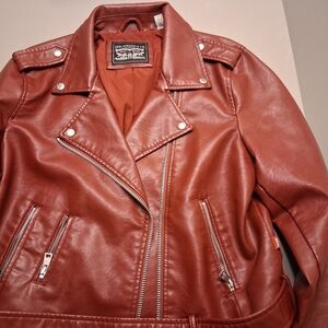 Men's Leather Biker Jacket - Red